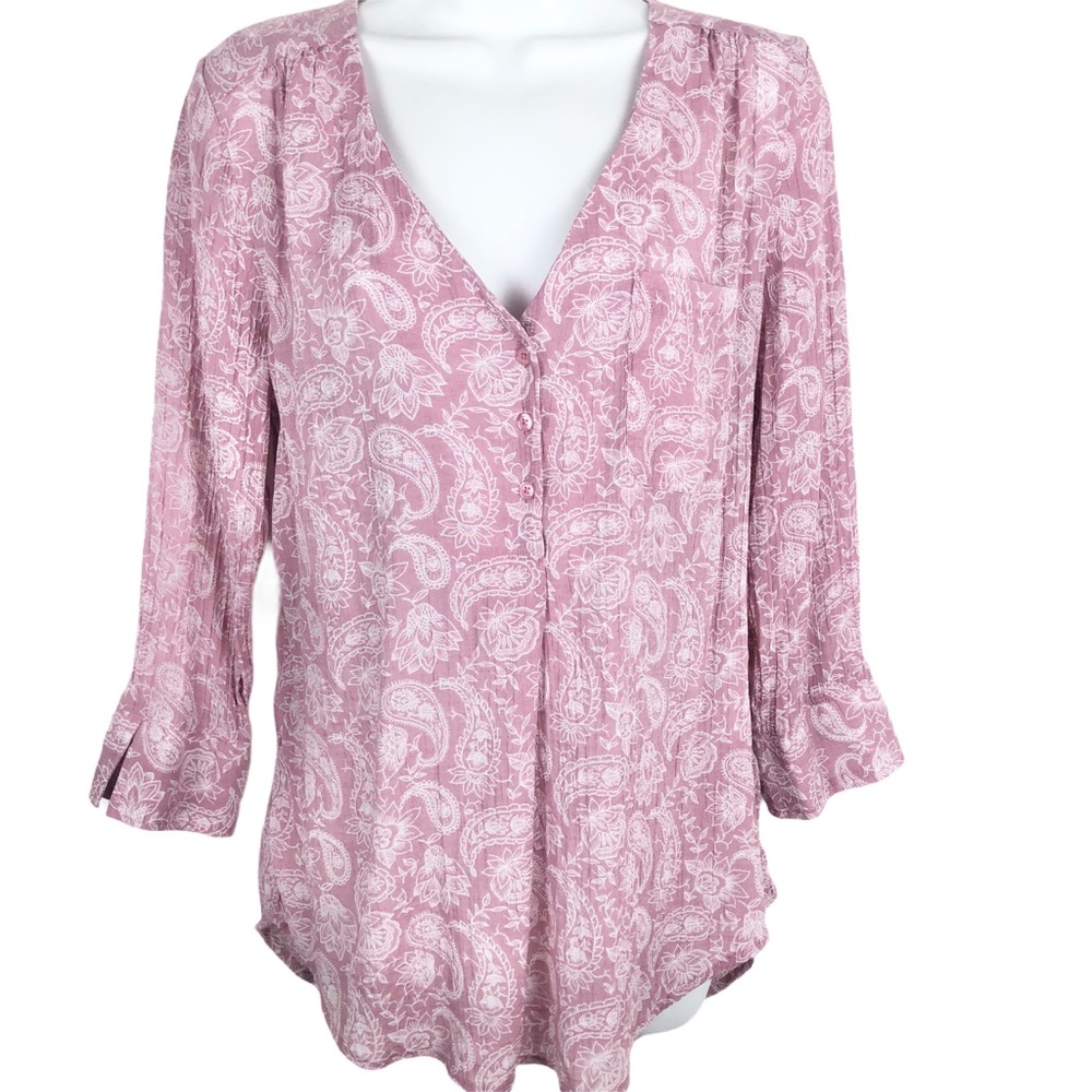 Fred David Paisley Tunic, V-Neck, Button Cuff